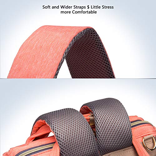 Pañal Bolso Mochila, Bolso de Viaje Gran Capacidad Impermeable Bolsos Cambiadores Multifunción para Cuidado de Bebé y Mamá viajes con Cambiador y Ganchos Carrito Bebé (Naranja)