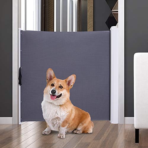 Pawhut Barrera Seguridad para Niños Mascotas Valla Seguridad Infantil Retráctil Puertas Seguridad Bebe Perros Mascotas 5.5x82.5x5.5-115cm