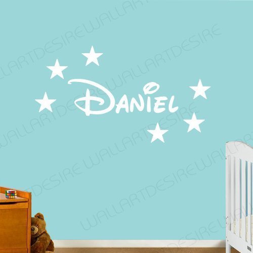 Pegatinas decorativas de pared estilo Disney con nombre personalizado y estrellas disponibles en 24 colores - 20 CM X 60 CM, Blanco