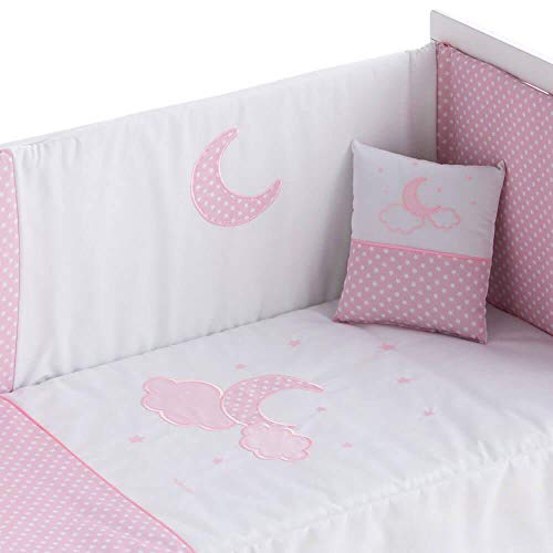 Pekebaby MOON rosa - Edredón desenfundable Cuna (60x120 cm) + Protector desenfundable 60/70/80 (43x185 cm) + Cojín MOON ROSA