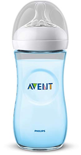 Philips Avent Biberón Natural SCF038/17 - Biberón de 330 ml con tetina con flujo para recién nacidos, diseñada para imitar el tacto del pecho, 0% BPA, 6m+, color azul