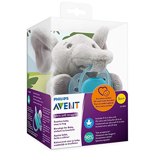 Philips Avent Peluche con chupete SCF348/13 - Peluche de elefante con chupete ultra soft, sin BPA, 0-6 meses