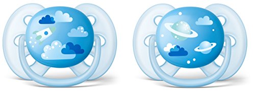 Philips Avent SCF222/22 - Pack de dos chupetes ultra suaves y flexibles, decorados, 6-18 meses, niño, color azul cielo