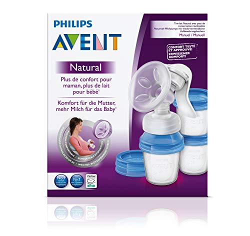 Philips Avent SCF330/13 - Extractor de leche manual, con cojín masajeador y 3 vasos de almacenamiento