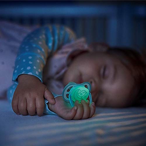 Philips Avent SCF376/21 - Pack de 2 chupetes Ultra Air Nocturno que brilla en la oscuridad, tetina suave para 6-18 m, apta para la piel sensible, con estuche de esterilización, color verde y azul