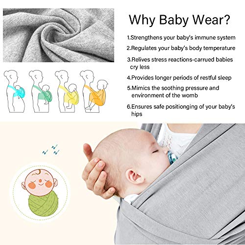 Phiraggit Fular Portabebé,Manta para Lactancia Un Tamaño para Todos - Elastico Porta bebé Wrap para Madre y Padre- Porteo Seguro y Ergonómico, portabebés para recién nacidos hasta 20 kg (Gris claro)