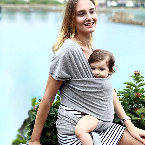 Phiraggit Fular Portabebé,Manta para Lactancia Un Tamaño para Todos - Elastico Porta bebé Wrap para Madre y Padre- Porteo Seguro y Ergonómico, portabebés para recién nacidos hasta 20 kg (Gris claro)