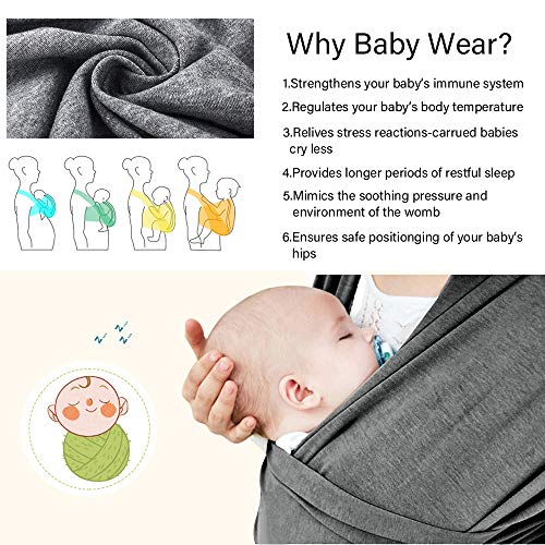 Phiraggit Fular Portabebé,Manta para Lactancia Un Tamaño para Todos - Elastico Porta bebé Wrap para Madre y Padre- Porteo Seguro y Ergonómico, portabebés para recién nacidos hasta 20 kg (Gris claro)