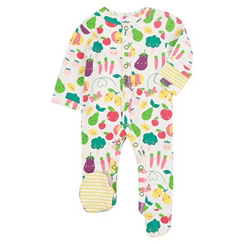 Piccalilly - Pijama para bebé con pies y manoplas para arañazos integradas, algodón orgánico suave, color blanco con estampado de frutas y verduras Multicolor multicolor 0-3 Meses