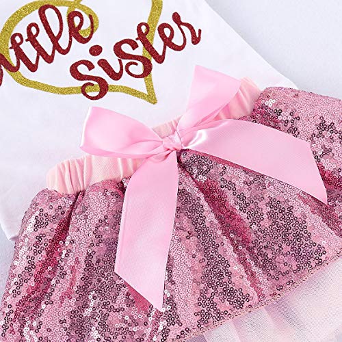 Puseky Baby Girls Little Big Sister Trajes a Juego Camisa de Manga con Volantes Tops Falda de tutú con Lentejuelas Conjunto de Vestido (Color : White+Pink, Size : Big Sister-4Y-5Y)