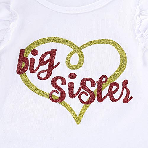 Puseky Baby Girls Little Big Sister Trajes a Juego Camisa de Manga con Volantes Tops Falda de tutú con Lentejuelas Conjunto de Vestido (Color : White+Pink, Size : Big Sister-4Y-5Y)