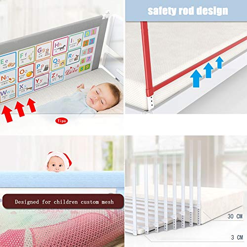 QIANDA Barrera Cama Niño Barandas para Camas Largo Altura Ajustable Patrón De Dibujos Animados Seguridad del Sueño Proteccion for Cuna Cama, (1 Lado) (Color : Blue, Size : 180cm)