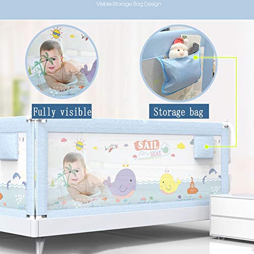 QIANDA Barrera Cama Niño Barandas para Camas Largo Altura Ajustable Patrón De Dibujos Animados Seguridad del Sueño Proteccion for Cuna Cama, (1 Lado) (Color : Blue, Size : 180cm)