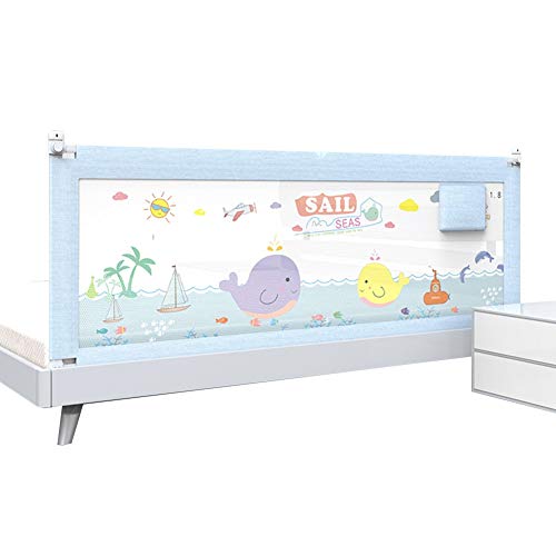 QIANDA Barrera Cama Niño Barandas para Camas Largo Altura Ajustable Patrón De Dibujos Animados Seguridad del Sueño Proteccion for Cuna Cama, (1 Lado) (Color : Blue, Size : 180cm)