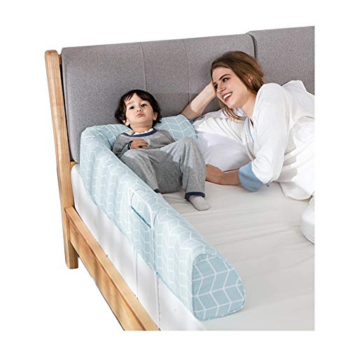 QIANDA Barrera Camas para Bebés Y Niños Pequeños Anti-Fall Drop La Seguridad Barrera Portátil, Cojín De Noche 3 Colores (Color : Blue, Size : 150cm)