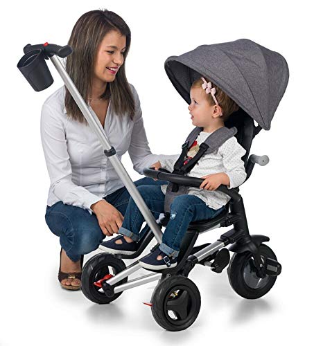 QPLAY - Triciclo Bebe Nova Gris - Evolutivo - Plegable - Arnés de Seguridad - Ideal para niños de 10 a 36 Meses (máximo 25 Kg)