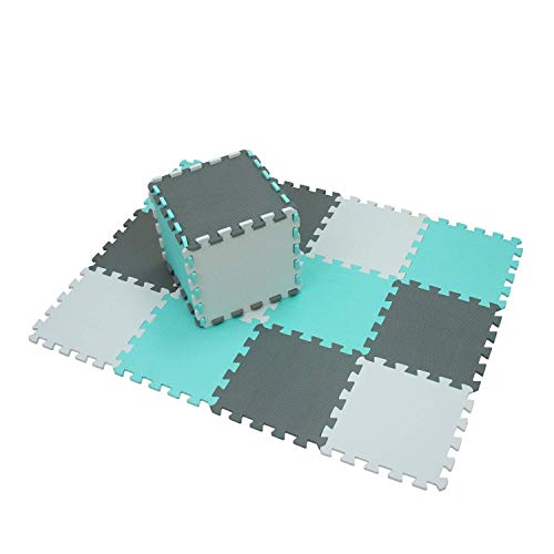 qqpp Alfombra Puzzle para Niños Bebe Infantil - Suelo de Goma EVA Suave. 18 Piezas (30*30*1cm), Blanco,Verde,Gris. QQC-AHLb18N