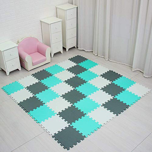 qqpp Alfombra Puzzle para Niños Bebe Infantil - Suelo de Goma EVA Suave. 18 Piezas (30*30*1cm), Blanco,Verde,Gris. QQC-AHLb18N