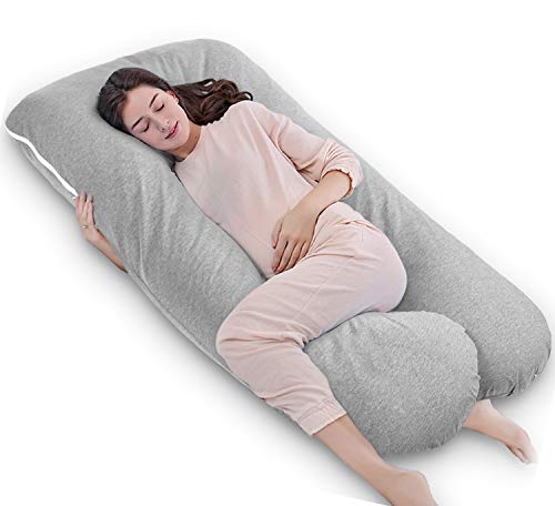 QUEEN ROSE Almohada en Forma de U, Almohada para el Embarazo con Funda Cool Jersey, Almohada para Todo el Cuerpo para Mujeres Embarazadas (Gris)