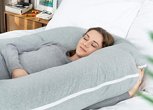 QUEEN ROSE Almohada en Forma de U, Almohada para el Embarazo con Funda Cool Jersey, Almohada para Todo el Cuerpo para Mujeres Embarazadas (Gris)