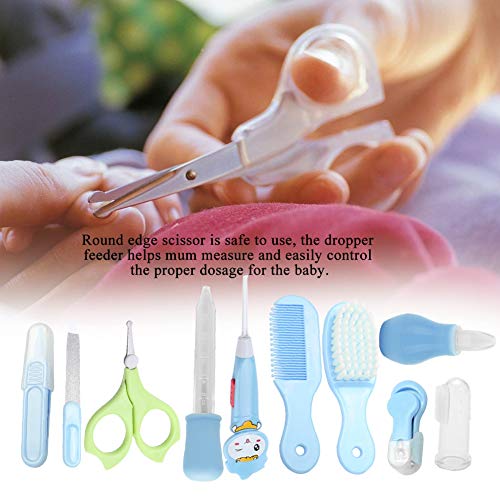 Recortador De Uñas De Bebé Tijeras Cepillo Para El Cabello Peine Manicura Kit De Cuidado De Recién Nacido Bebé Cuidado De La Salud Esencial Kit De Aseo Conveniente Diario 10pcs(Azul)