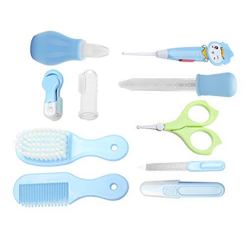 Recortador De Uñas De Bebé Tijeras Cepillo Para El Cabello Peine Manicura Kit De Cuidado De Recién Nacido Bebé Cuidado De La Salud Esencial Kit De Aseo Conveniente Diario 10pcs(Azul)