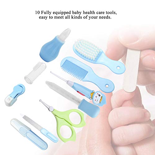 Recortador De Uñas De Bebé Tijeras Cepillo Para El Cabello Peine Manicura Kit De Cuidado De Recién Nacido Bebé Cuidado De La Salud Esencial Kit De Aseo Conveniente Diario 10pcs(Azul)