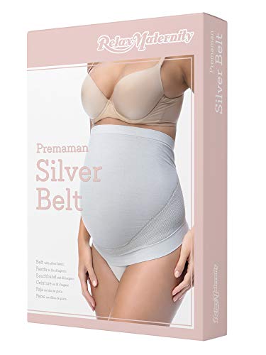 RelaxMaternity 5400 (Blanco/Silver, XXL) Banda Faja premamá con Hilo de Plata para Soporte Abdominal Durante el Embarazo