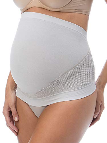 RelaxMaternity 5400 (Blanco/Silver, XXL) Banda Faja premamá con Hilo de Plata para Soporte Abdominal Durante el Embarazo