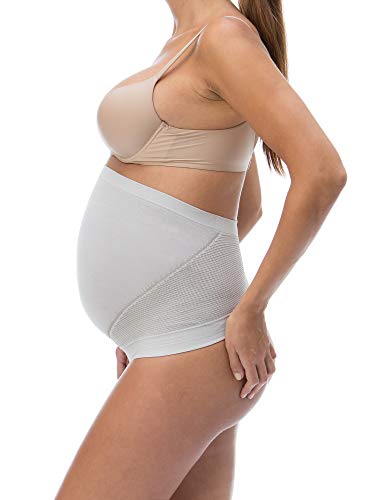 RelaxMaternity 5400 (Blanco/Silver, XXL) Banda Faja premamá con Hilo de Plata para Soporte Abdominal Durante el Embarazo