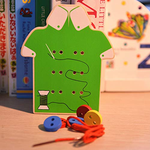 RENNICOCO Niño Juguete de Madera roscar Botones de Coser Juegos de Mesa de Madera Verde Rosa Ropa botón Juguetes