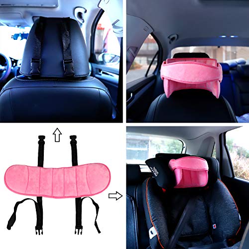 Reposacabezas Soporte para la Cabeza y el Cuello del Asiento del Automóvil para Bebés, Banda Coche Alivio para el Cuello para Niños Infantil, Seguridad Cinturón de Sujeción Correa, Rosado