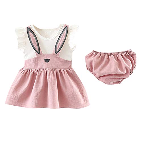 Ropa Bebe Niña Recien Nacido Verano 0 a 3 6 12 18 24 Meses - 2PC/Conjunto - Vestido de Oreja de Conejo de Dibujos Animados + Pantalones Cortos