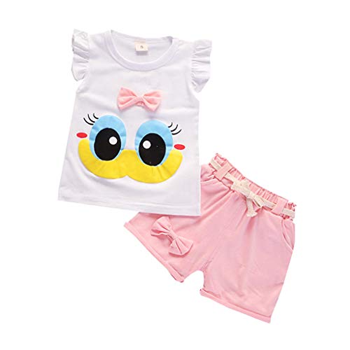 Ropa Bebe Niña Verano Fossen - 2PC/Conjuntos Dibujos Animados Camiseta sin Mangas + Pantalones Cortos de Arco - para Recien Nacido 0 a 24 Meses