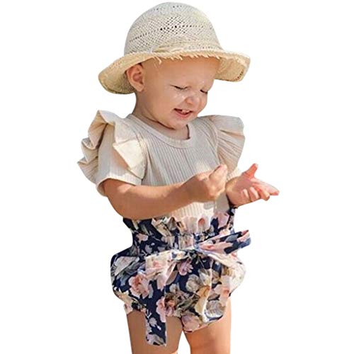 Ropa Bebe Niña Verano Fossen Recién Nacido 0 a 24 Meses Monos con Volantes y Florales Pantalones Cortos,Conjunto/2PC