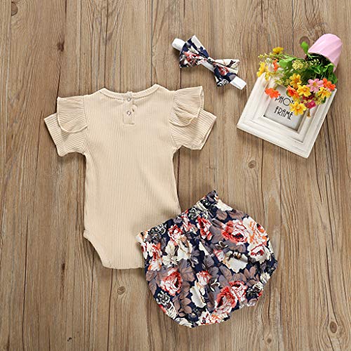 Ropa Bebe Niña Verano Fossen Recién Nacido 0 a 24 Meses Monos con Volantes y Florales Pantalones Cortos,Conjunto/2PC