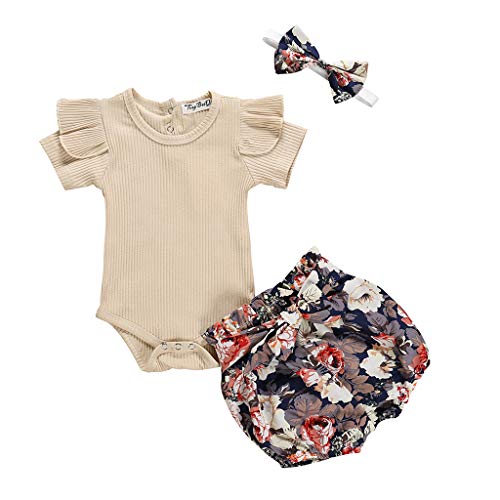 Ropa Bebe Niña Verano Fossen Recién Nacido 0 a 24 Meses Monos con Volantes y Florales Pantalones Cortos,Conjunto/2PC