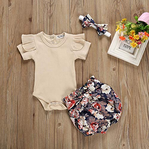 Ropa Bebe Niña Verano Fossen Recién Nacido 0 a 24 Meses Monos con Volantes y Florales Pantalones Cortos,Conjunto/2PC