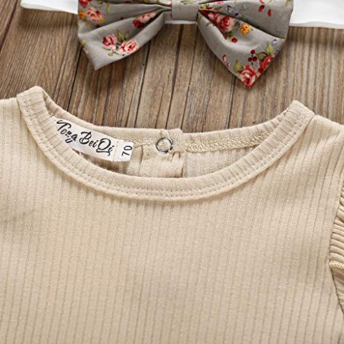 Ropa Bebe Niña Verano Fossen Recién Nacido 0 a 24 Meses Monos con Volantes y Florales Pantalones Cortos,Conjunto/2PC (Khaki, 0-6 Meses)