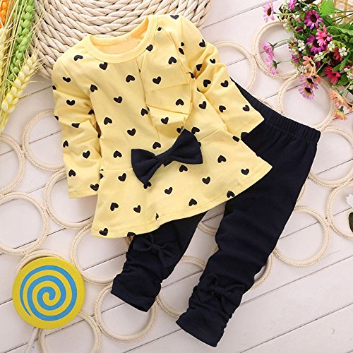 Ropa Bebe Niñas Otoño Invierno,Fossen 2PCS/Conjunto Recién Nacido Bebé Niñas Impresión Arco Camiseta de Manga Larga + Pantalones (0-3 Meses, Amarillo)