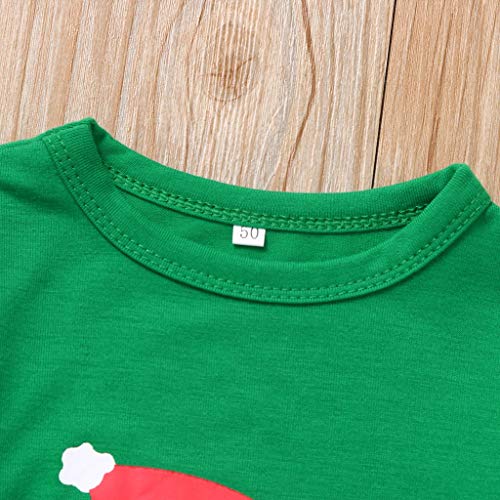 Ropa De Navidad para BebéS Mono Verde De ImpresióN De Santa Claus Mameluco Pijama Casual Vestido De Fiesta De Navidad Regalo Juego De Roles Traje De Juego 3-18 Meses Ropa De Bebe(Verde,6-9 meses/60)