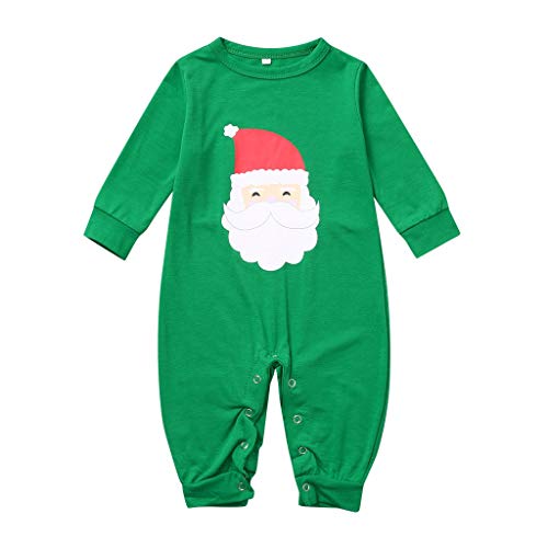 Ropa De Navidad para BebéS Mono Verde De ImpresióN De Santa Claus Mameluco Pijama Casual Vestido De Fiesta De Navidad Regalo Juego De Roles Traje De Juego 3-18 Meses Ropa De Bebe(Verde,6-9 meses/60)