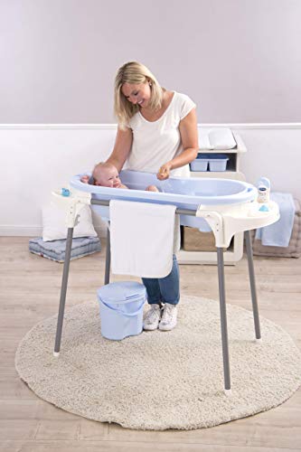 Rotho Babydesign TOP Xtra Gran bañera, Con 2 Alfombrillas antideslizantes y tapón, Ideal para 2 niños, 0-36 meses, Sky Blue (Azul celeste), 20500 0289