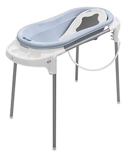 Rotho Babydesign TOP Xtra Gran bañera, Con 2 Alfombrillas antideslizantes y tapón, Ideal para 2 niños, 0-36 meses, Sky Blue (Azul celeste), 20500 0289