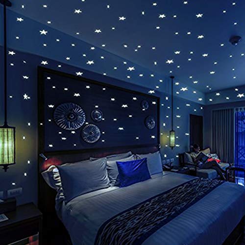 Rouku Glow Star Moon Adhesivos de Pared para Habitaciones de niños Baby Bedroom Decal Decoración para el hogar Techo Luminoso Fluorescente DIY Etiqueta de la Pared