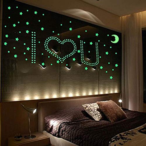 Rouku Glow Star Moon Adhesivos de Pared para Habitaciones de niños Baby Bedroom Decal Decoración para el hogar Techo Luminoso Fluorescente DIY Etiqueta de la Pared