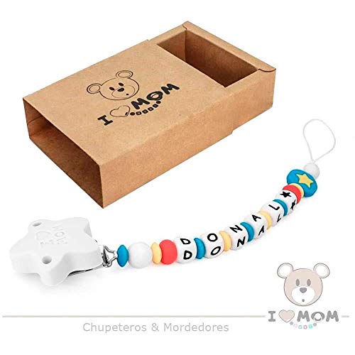 RUBY - Chupetero Personalizado para Bebe con Nombre Bola Silicona Antibacteriana con Pinza de Acero Inoxidable (Azul, Sin Chupetes)