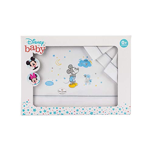 Sábanas Disney Mickey Cuna Algodón Blanco y Gris