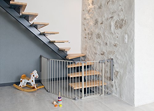 Safety 1st Modular Barrera de seguridad metalica para niños y perros, Reja de protección 3 Paneles, Plegable y Adaptable, color Gris