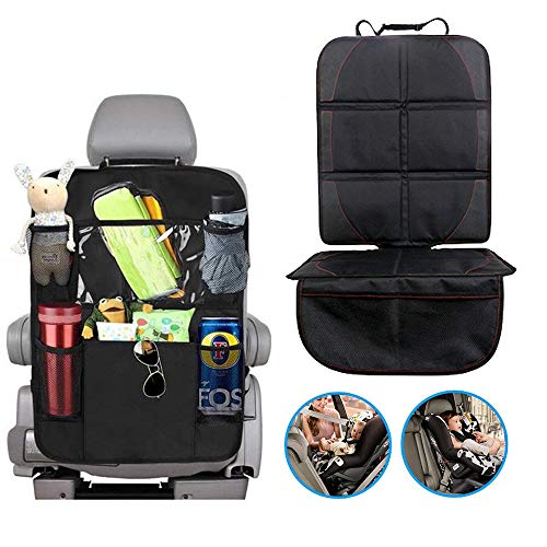 Set de Protector del Asiento de Coche y Organizador de Asiento, DREAMWIN Funda Protección para Asientos de Coche con Soporte Tablet-Bolsillo, Universal para Silla ISOFIX